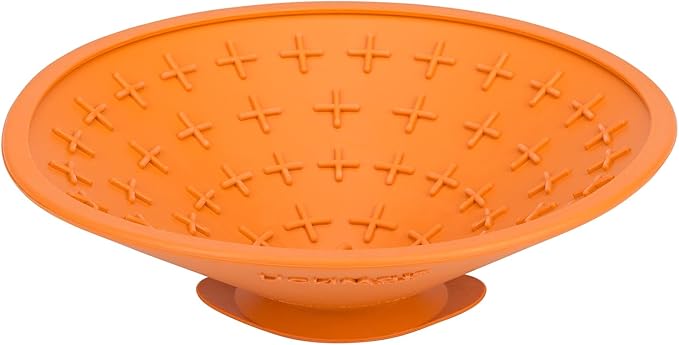 LICKIMAT Splash, Dog Slow Feeder Bowl Lick Mat, Boredom Anxiety Reducer, Sticks to Smooth Surface; Perfect for Food, Treats, Yogurt, or Peanut Butter. Fun Alternative to a Slow Feed Dog Bowl, Orange