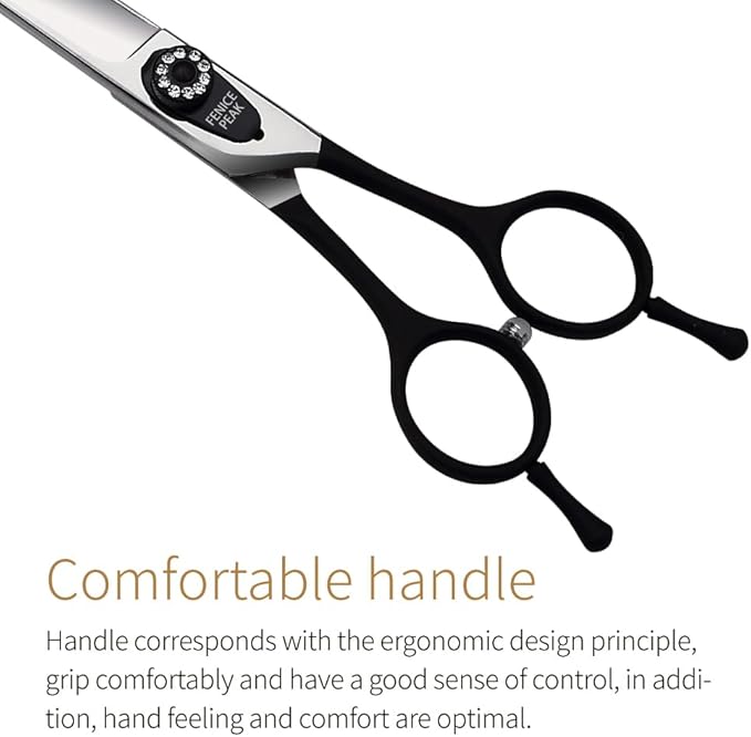 Fenice Peak 8.0'' Professional Dog Grooming Scissors Set with Black Non-Slip Handle 440C Stainless Steel Straight Thinning Curved Chunker Shears 4pcs Set for Pet Grooming Services