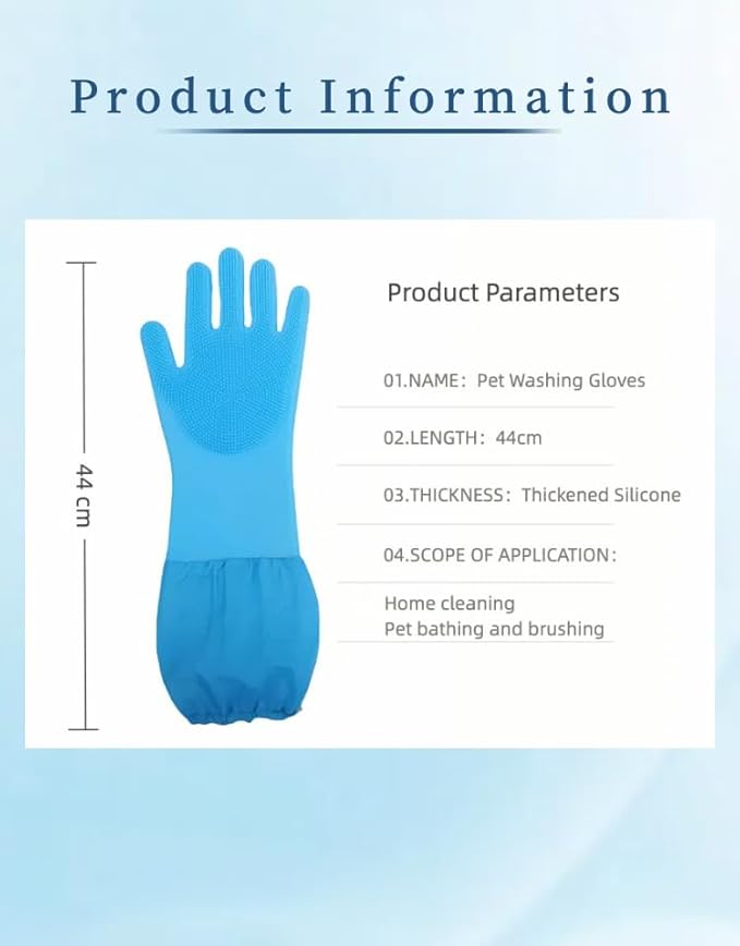Dog Bathing Gloves - Long-Sleeved Silicone Gloves, High-Density Massage Column Design, Suitable for Bathing, Massaging and Combing Cats and Dogs at Home or in Pet Shops
