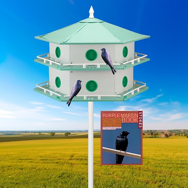 Heath 12-Room Deluxe Purple Martin House Package – Includes Aluminum House, Pole, Decoys, and Book for Purple Martin Habitat