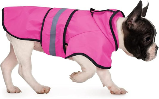 HDE Dog Raincoat Jacket Reflective Adjustable Hooded Pet Poncho Rain Coat with Leash Hole for Small to X-Large Dogs Pink - S