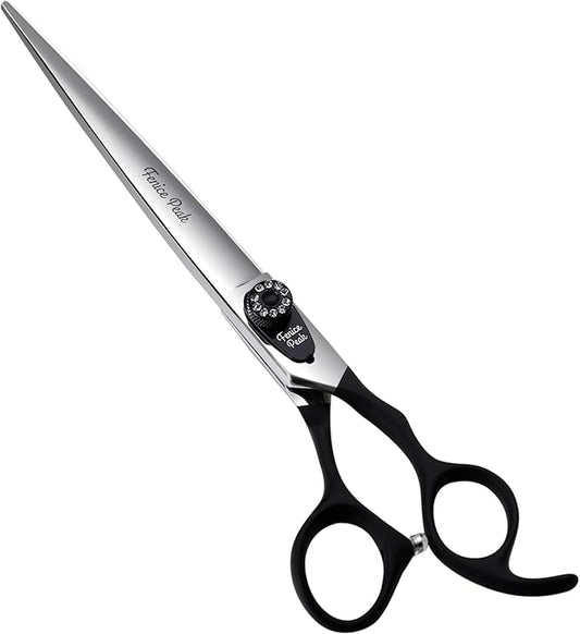 Fenice Peak 7.0'' Dog Straight Scissors For Grooming Pet Hair Cutting Shears 440C Stainless Steel Black Non-Slip Handle Sharp Blades Professional Pet Trimming Scissors for Cats