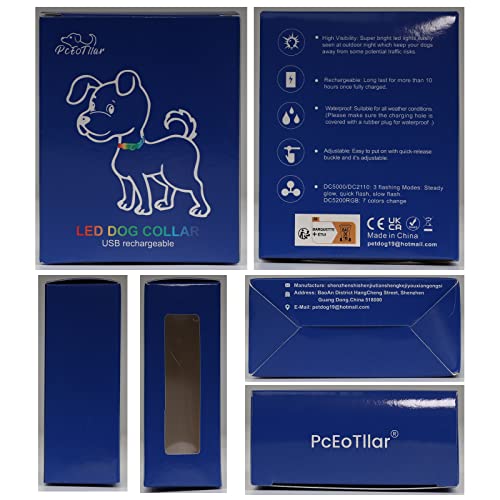 Pceotllar Rechargeable Led Dog Collar - Automatic 7-Color Changes, Water Resistant for Night Walking, Bright Glow (Black, S)
