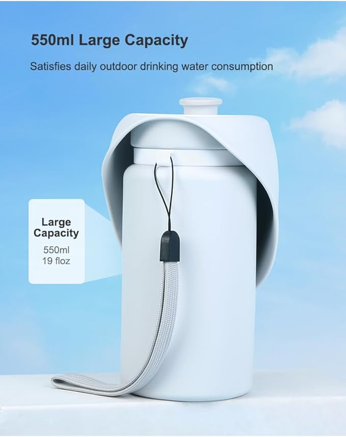 Portable Dog Water Bottle, 19 oz Capacity, Foldable Silicone Design, Leak-Proof Travel Bottle with Drinking Trough