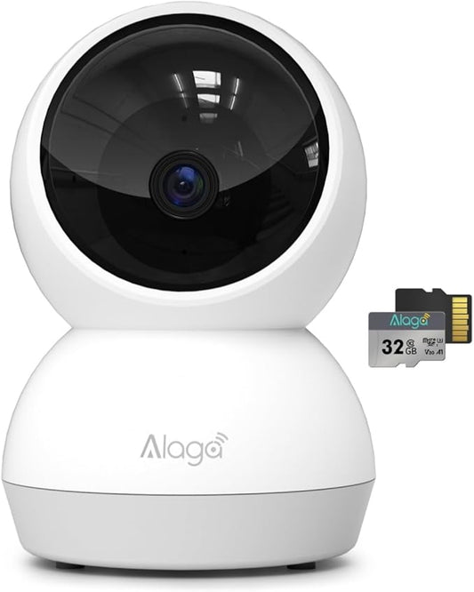 2K Indoor Security Camera, AI Human & Pet Motion, 2.4/5 GHz, 360° Pan Tilt, Night Vision, 2 Way Audio, Compatible with Alexa & Google Assistant (32GB TF Card)