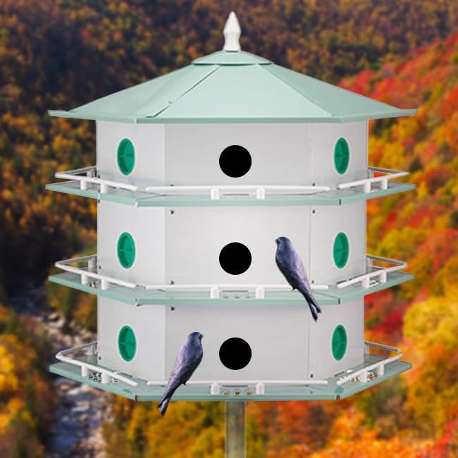 Heath 18-Room Deluxe Purple Martin House with 2 Decoys – Durable Aluminum, Ventilated & Spacious