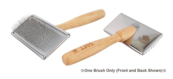 Wooden Slicker Brush for Dogs (Size L) - Stainless Steel Soft Pin Grooming Brush for Short Haired Pets