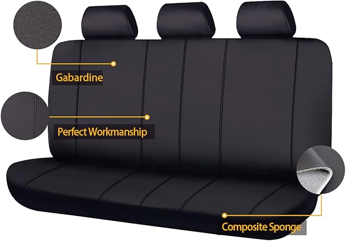 Flying Banner Rear Bench car seat Covers car seat Protectors Split 40/60 50/50 60/40 (Solid Black, Better)