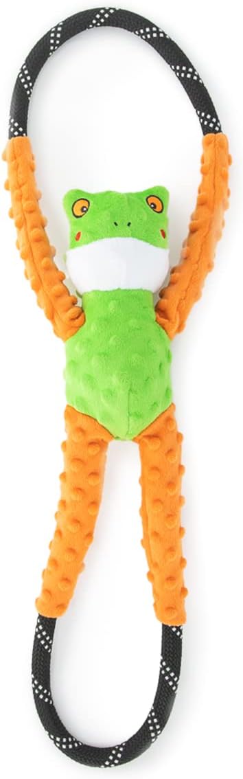 ZippyPaws RopeTugz - Durable Dog Pull Rope Toy, Interactive Tug of War for Large, Medium, & Small Dogs, Squeaky Pet Products to Keep Them Busy, Made with Heavy Duty Climbing Rope - Frog
