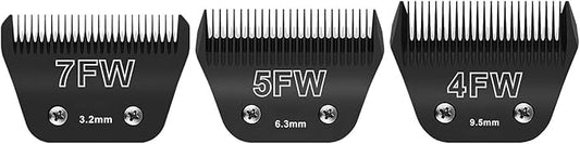 Detachable Pet Dog Grooming Wide Blades-Size 7FW+5FW+4FW Dog Grooming Wide Blade，Compatible with Most Andis,Oster A5,Wahl km10 Clippers -Black