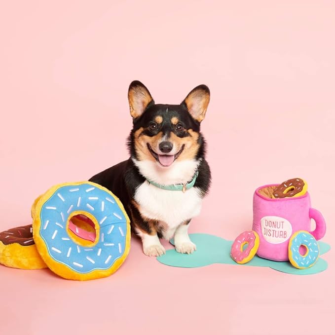 ZippyPaws Burrow- Interactive Dog & Puppy Toys for Boredom, Stimulating Pet Products to Keep Them Busy, Hide & Seek Plush Dog Puzzles, Enrichment Squeaky Toy, for Small & Medium Dogs- Coffee & Donutz