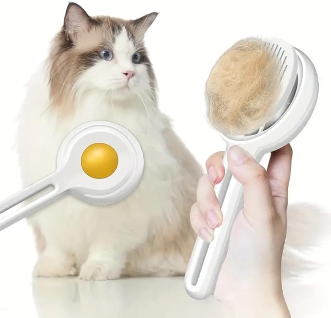 Cat Brush for Shedding, Pet Hair Removal Brush for Short & Long Hair Cats & Dogs, Self-Cleaning Pet Grooming Comb for Indoor Cat (Lemon)