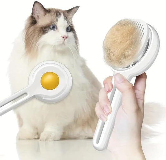 Cat Brush for Shedding, Pet Hair Removal Brush for Short & Long Hair Cats & Dogs, Self-Cleaning Pet Grooming Comb for Indoor Cat (Lemon)