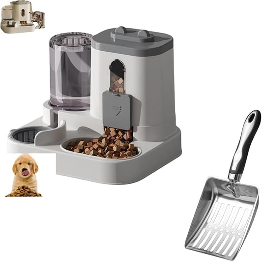 2-in-1 Automatic Pet Feeder & Waterer Set + Cat Litter Scoop Kit – 0.8L Spill-Proof Water Dispenser & 2.2LFood Bow Scooper for Cats & Small Pets