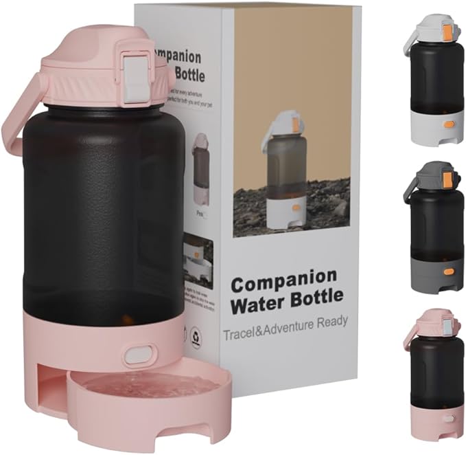 50oz Leakproof Dog Water Bottle for Hiking & Camping with Pet Sharing Technology - Dual Hydration Zones, Portable Dog Water Bottle, Travel Accessories for Humans and Pets, BPA Free, Pink