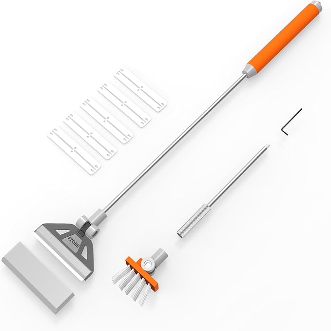 FZONE Algae Scraper for Glass Aquariums, 19''-26'' Detachable Length, 2-in-1 Fish Tank Cleaning Kit with Brush Head and 5 Stainless Steel Blades