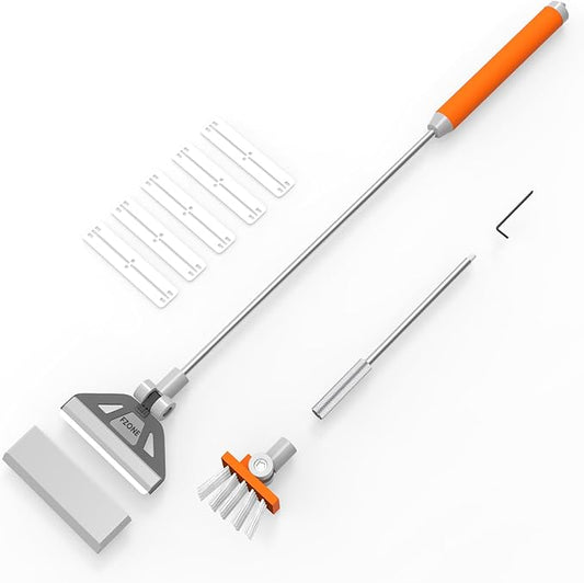 FZONE Algae Scraper for Glass Aquariums, 19''-26'' Detachable Length, 2-in-1 Fish Tank Cleaning Kit with Brush Head and 5 Stainless Steel Blades