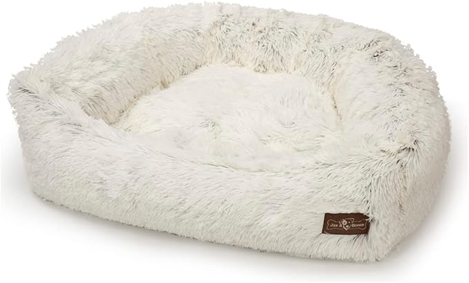 Jax & Bones Dog Napper - Machine Washable Shag Bed for Dogs - Extra Heavy Duty Bolstered Sides - Medium White Dog Mat | 35 x 27 Inches