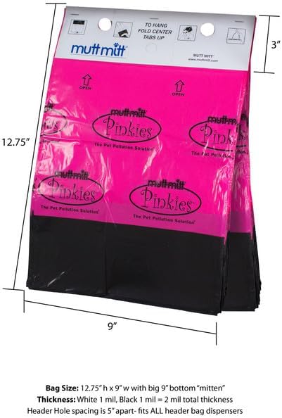 Mutt Mitt® Pinkies 2-Ply Dog Waste Bags with Thick 2 Mil Mitten - No more "yuck" or "warm handshake" - 800 Pink & Black Dog Waste Bags on 8 Station Headers