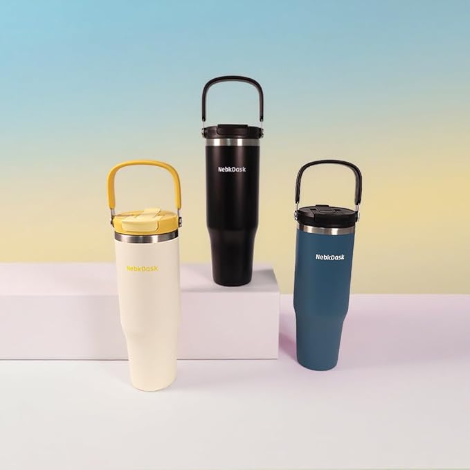 Insulated Stainless Steel Bottle with 2-in-1 Straw and Spout Lid Water Bottle Keep Cold 24H, Leak-Proof, Fits in Car Cup Holder, Travel, and School（Blue）