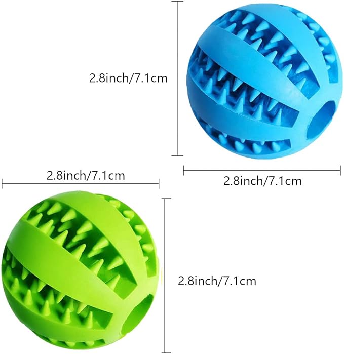Dog Treat Toy Ball, Dog Tooth Cleaning Toy, Interactive Dog Toys(1 Green+1 Blue) 2.8" Pack of 2