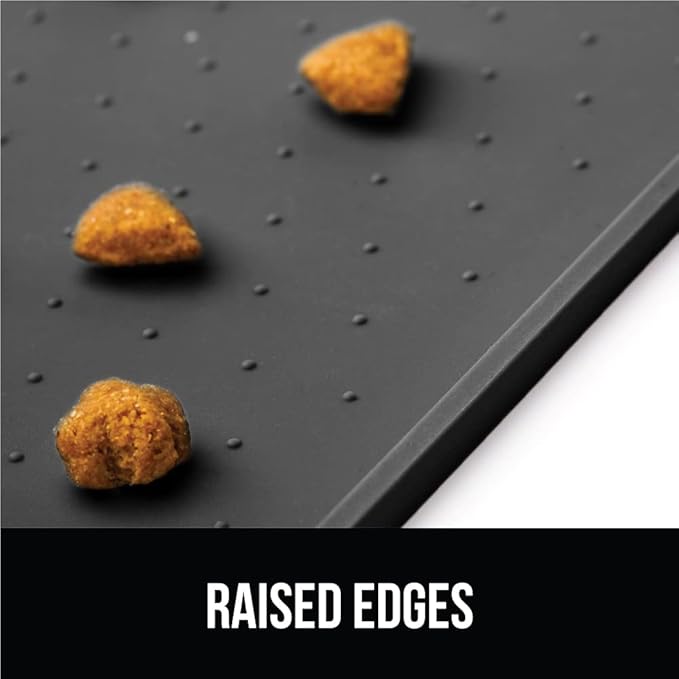 GORILLA GRIP 100% Waterproof Raised Edge BPA Free Silicone Pet Feeding Mat, Dog Cat Food Mats Contain Spills Protects Floors, Placemats for Cats and Dogs Water Bowl, Pets Accessories 23x15 Charcoal
