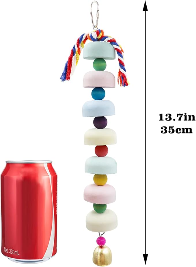 Mineral Chew Toy 2-Pack – Colorful Beaded Bird Toys with Bells | Beak Grinding & Foraging Enrichment for African Grey, Amazon Parrots, Budgies, Cockatiels, Conures