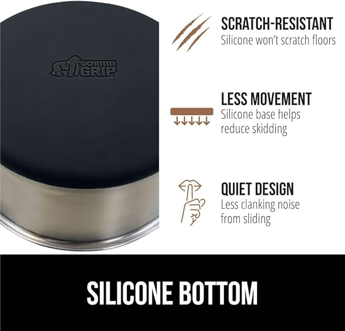 GORILLA GRIP Set of 2 Dog Bowls, Heavy Duty Metal Food and Water Bowl for Feeding Dogs and Cats, Dishwasher Safe, Rust Resistant Stainless Steel, BPA Free Rubber Base, Holds 1 Cup (8 fl oz), Black