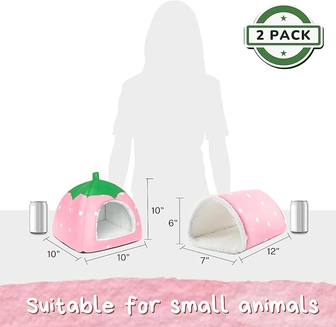 Guinea Pig Hideout with Tunnel, Washable Chinchilla House Bed, Fleece Hideaway, Enrichment Toys, and Cage Accessories for Ferret Hedgehog Small Animal