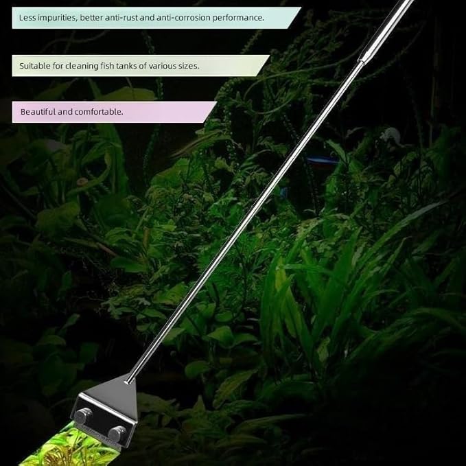 FRAKS 25.6 inch Extendable Stainless Steel Algae Scraper Aquariums Fish Tank Scraper Cleaner with 10pcs Blades