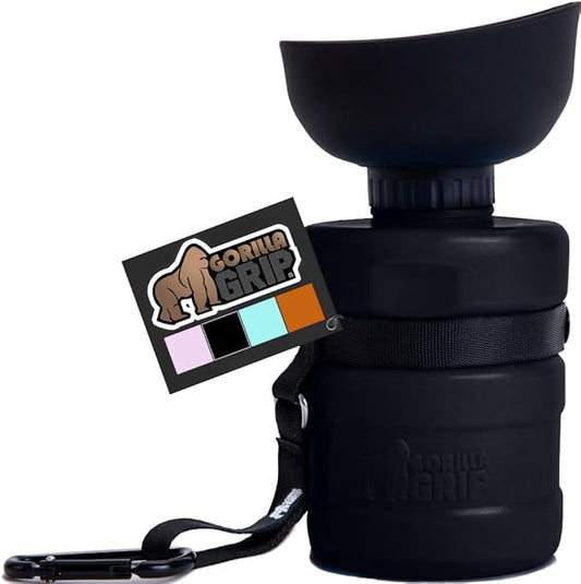 GORILLA GRIP Dog Water Bottle, Portable Water Bowl Dispenser for Dogs, 20 oz Leak Proof Pet Travel Squeeze Bottles, Food Grade Silicone, to Go Puppy Essentials, Hiking Camping Trip Accessories, Black