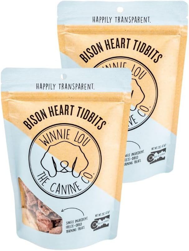 Freeze Dried Bison Heart Tidbits - Single Ingredient, Human-Grade, No Artificial Flavors or Fillers, Perfect for Training (Pack of 2)