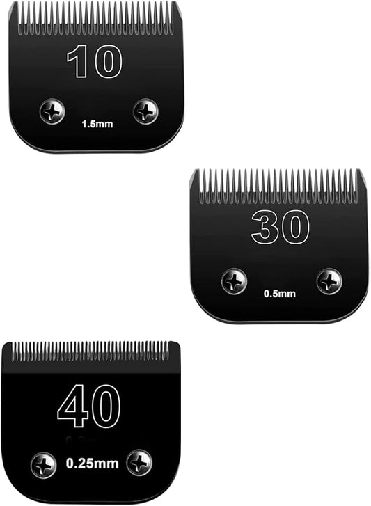 Detachable Pet Dog Clipper Blades,Compatible with Oster A5, Wahl KM Series Clippers,Made of Ceramic,Black，3PACK (103040)