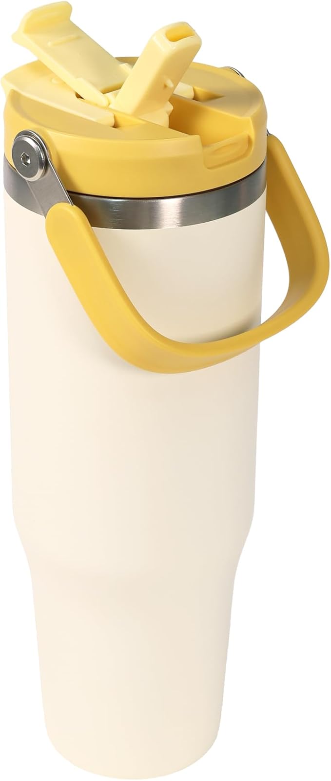 Insulated Stainless Steel Bottle with 2-in-1 Straw and Spout Lid Water Bottle Keep Cold 24H, Leak-Proof, Fits in Car Cup Holder, Travel, and School（off-White）