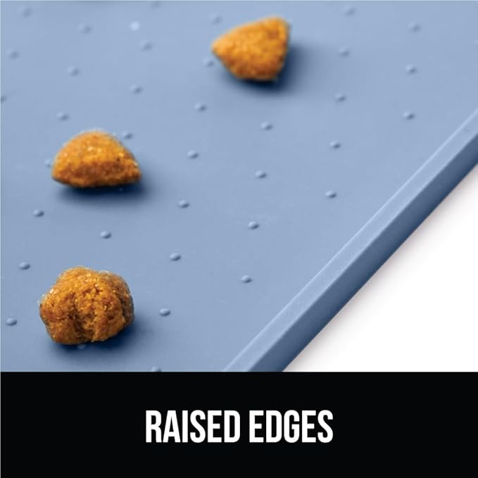 GORILLA GRIP 100% Waterproof Raised Edge BPA Free Silicone Pet Feeding Mat, Dog Cat Food Mats Contain Spills Protects Floors, Placemats for Cats and Dogs Water Bowl, Pets Accessories 18.5x11.5 Blue