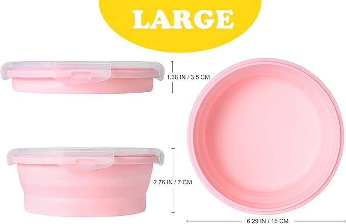 Collapsible Dog Bowls with Lids, 2 Pack Portable Travel Dog Bowls for Small Medium Large Dogs, Silicone Foldable Outdoor Dog Cat Food Water Bowls for Camping Hiking Road Trip, Pink 27 oz