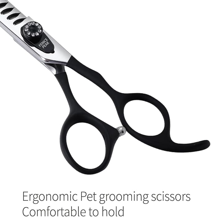 Fenice Peak 7.0'' Dog Chunker Scissors For Grooming 440C Stainless Steel Black Non-Slip Handle Sharp Blades Professional Pet Trimming Scissors for Cats Thinning Rate 75%