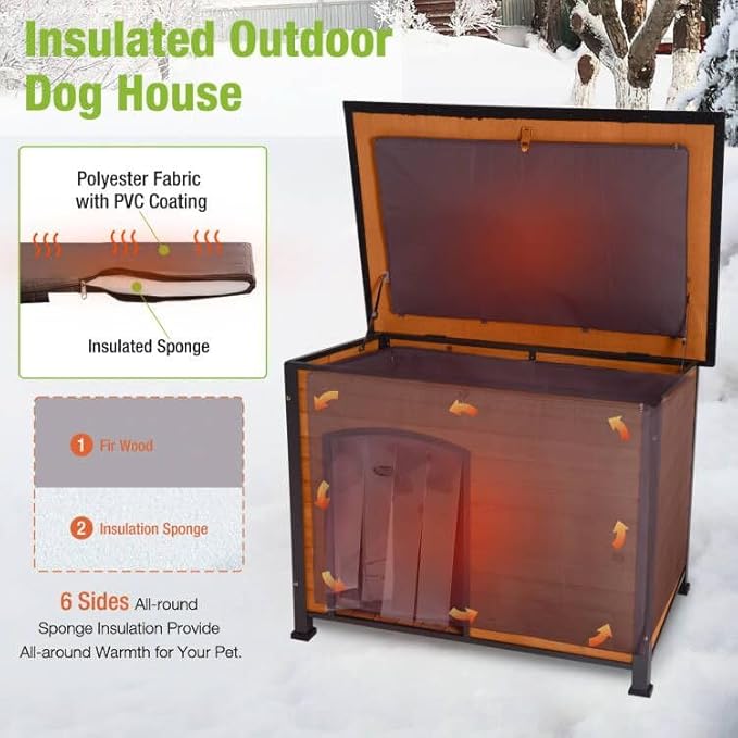 GUTINNEEN Dog House Insulated Outdoor Dog Kennel with Liner for Winter