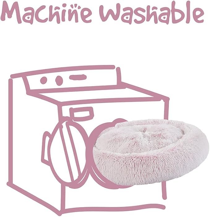 Friends Forever Donut Dog Bed Faux Fur Fluffy Calming Sofa For Medium Dogs, Soft & Plush Anti Anxiety Pet Couch For Dogs, Machine Washable Coco Pet Bed with Non-Slip Bottom, 30"x30"x7" Pink