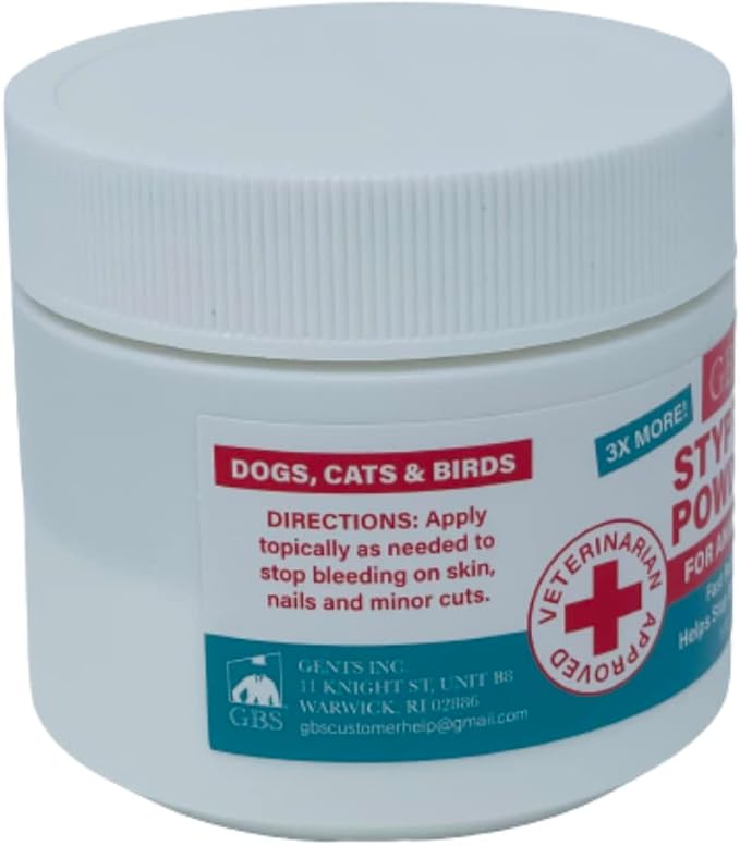 G.B.S 5 oz Styptic Powder for Dogs, Cats & Birds – Quick Blood Clotting for Nail Clipping, Minor Cuts, Tail Docking & Wing Clipping – Pet First Aid Hemostatic Powder with Sealed Top & Scoop (3)