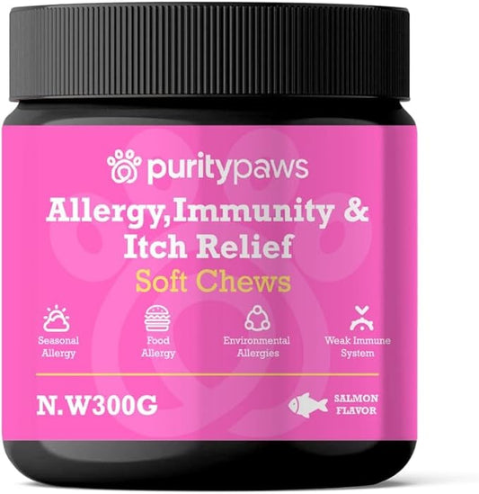 Itch & Immunity Treats – Dog Itchy Skin Relief for Paws, Skin, Eyes & Ears – Reduces Scratching & Licking – Seasonal Allergy Support for Any Dog Size (120 Count)