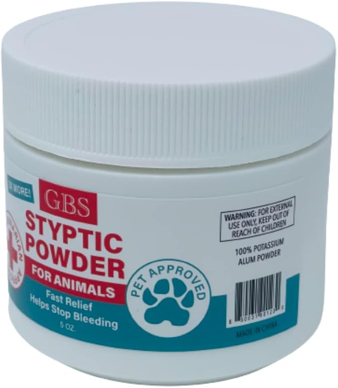 G.B.S 5 oz Styptic Powder for Dogs, Cats & Birds – Quick Blood Clotting for Nail Clipping, Minor Cuts, Tail Docking & Wing Clipping – Pet First Aid Hemostatic Powder with Sealed Top & Scoop