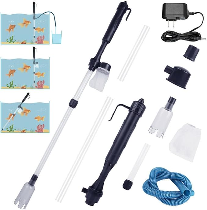 Gigicloud Fish Tank Cleaner Electric Aquarium Vacuum Gravel Cleaner Multifunction Automatic Fish Tank Cleaning Tools for Aquarium Water Changer Wash Sand Water Filter and Water Circulation
