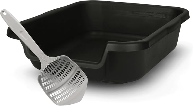 KittyGoHere Senior Cat Litter Box, Small Size, Black, Pet Safe Kitty Litter Box, Low 3" Entry, Lots More Room for Your Cats Comfort - Includes 1 Kitty Pan & 1 Curved Pet Scoop