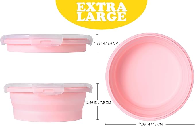 Collapsible Dog Bowls with Lids, 2 Pack Portable Travel Dog Bowls for Small Medium Large Dogs, Silicone Foldable Outdoor Dog Cat Food Water Bowls for Camping Hiking Road Trip, Pink 40 oz
