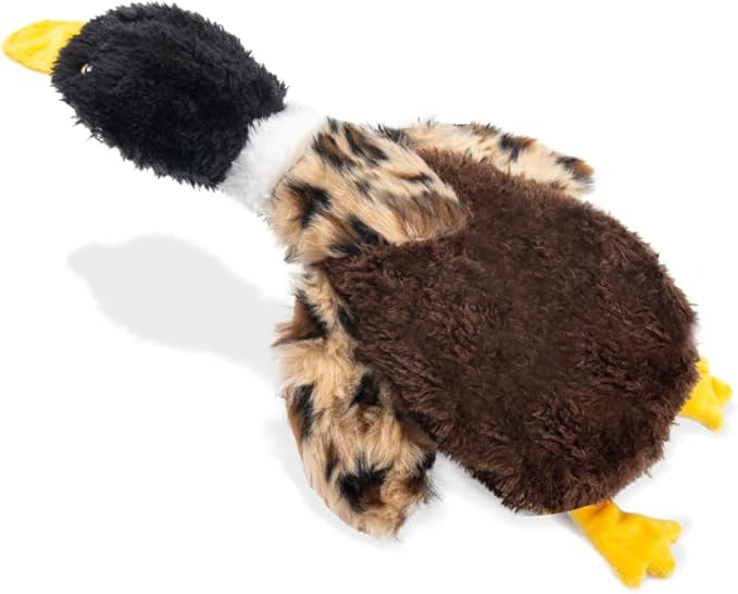 Duck Dog Squeaky Toy for Aggressive Chewers - No Stuffing Durable Plush with 4 Squeakers & Crinkle Wings, Chew Proof Puppy Toys for Small Medium Large Dogs (Black & Brown)