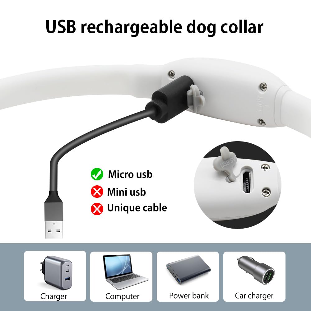 BSEEN Light Up Dog Collar, Silicone LED Dog Collar Rechargeable Glowing Puppy Collar Safety Dog Lights for Night Walking (Pink-XS 40cm)