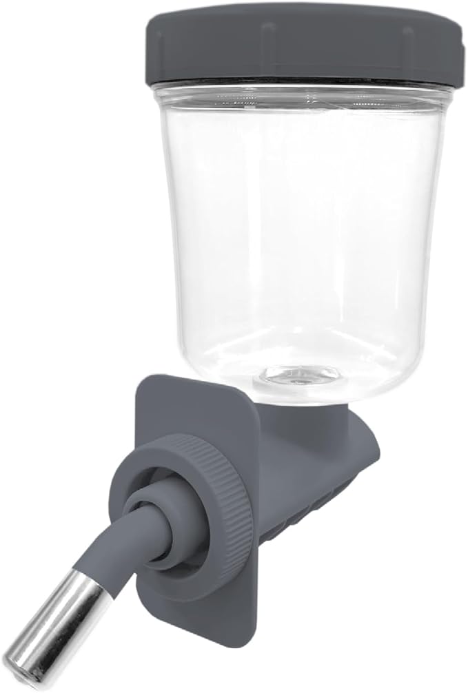 KindTail Pawdle - No-Drip Dog Crate Water Bottle - Top-Fill Pet Water Dispenser - BPA Free with Stainless Steel Nozzle - Easy-to-Use with Most Crates & Playpens - 7 x 6 x 4 in - 16oz Capacity - Grey