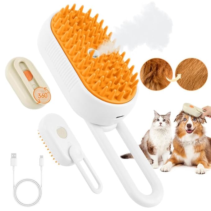 2 PACK Cat & Dog Steam Brush for Shedding – Rechargeable Pet Steam Brush for Cats & Dogs, Flea, Anti-Static Massage Comb – All in One, Spray & Cleaning Tool