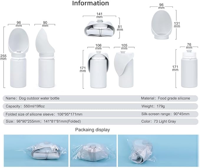 Large Dog Water Bottle,Travel Size Leak Proof Portable Soft Silicone Foldable Storage Puppy Water Dispenser for Pets Outdoor Walking, Hiking, Travel(19 oz Grey)